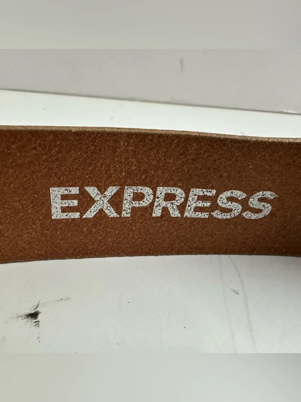 Express Tan Leather Belt with Gold-Tone Buckle